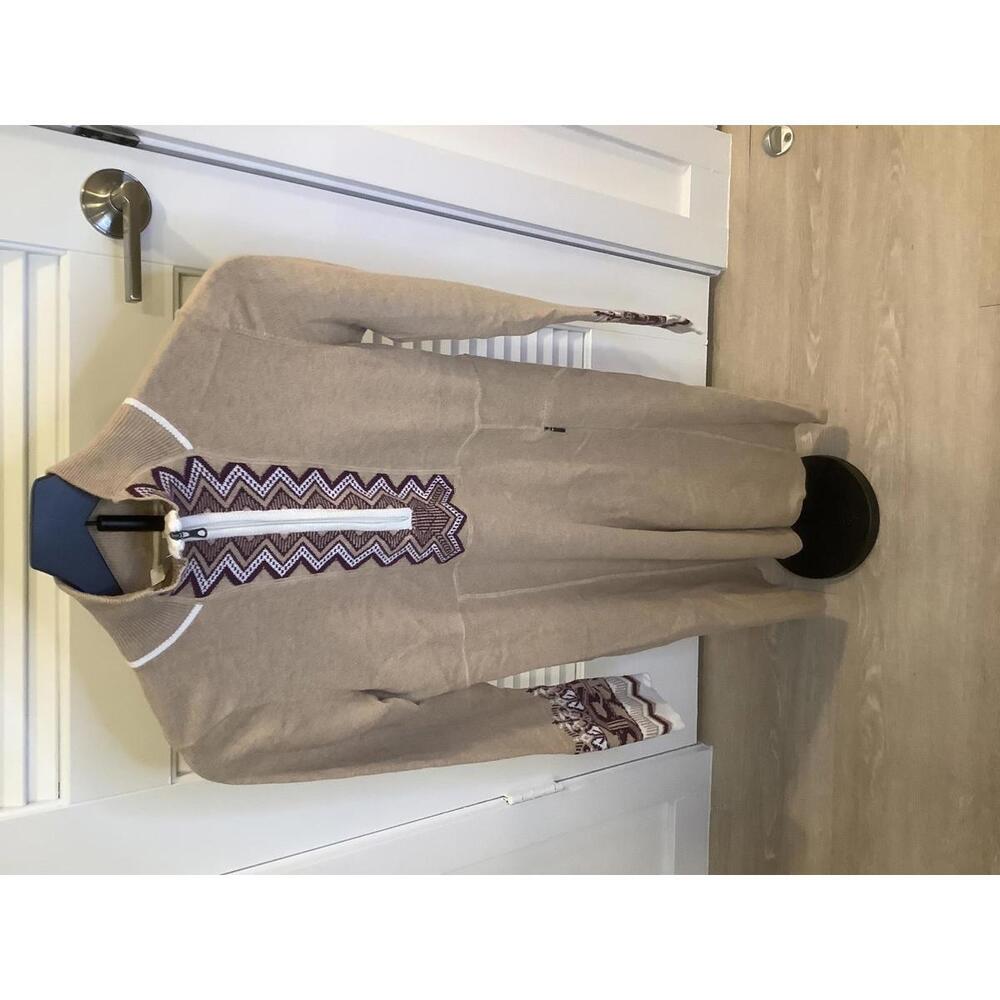 Athleta Tan Burgundy Fair Isle Snow Cat Cashmere Blend LS Half Zip Dress S